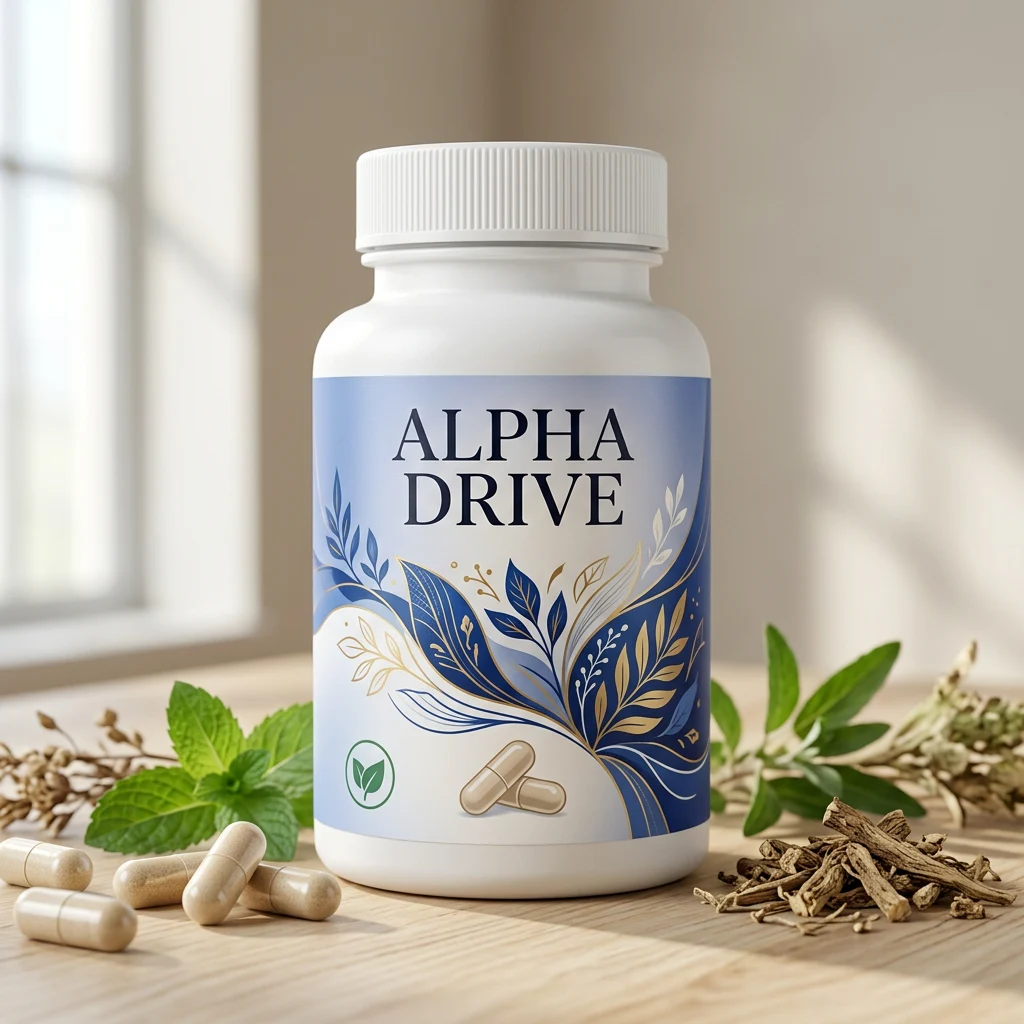 Alpha Drive voedingssupplement pot - witte pot met donkerblauwe etiketten